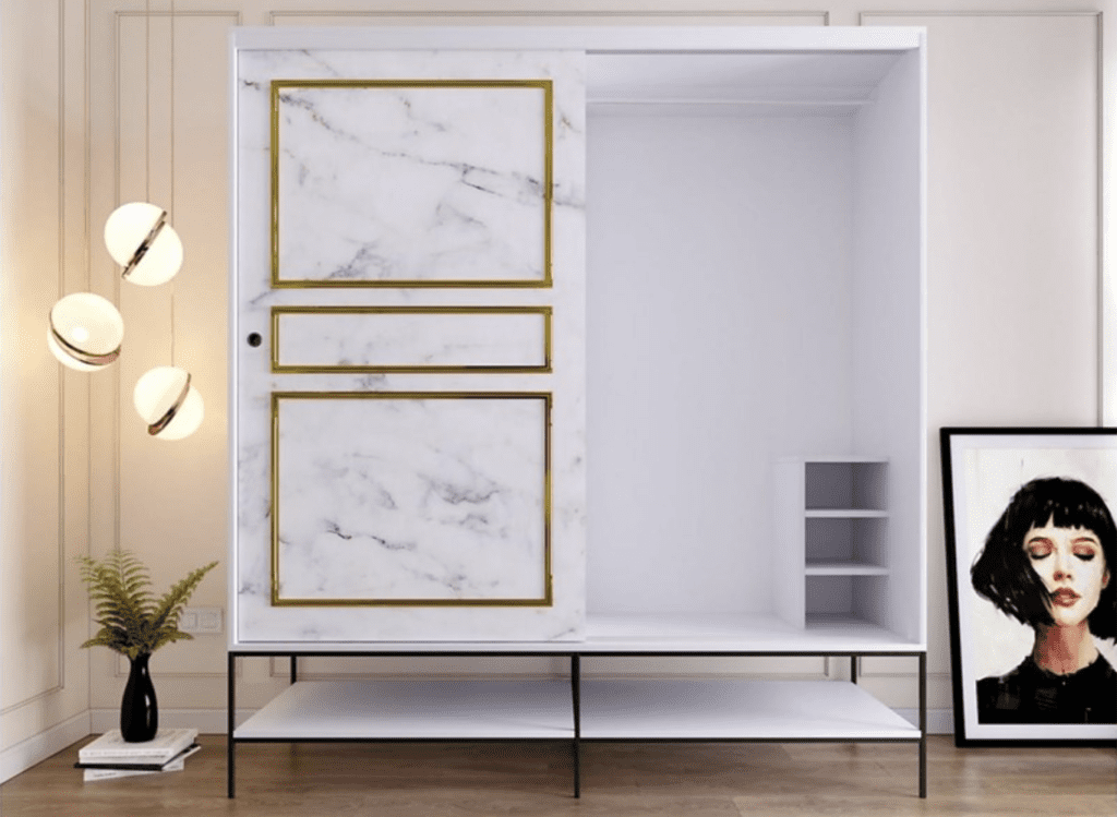 Elesham - Ekstravagant skab i hvid marmorlook