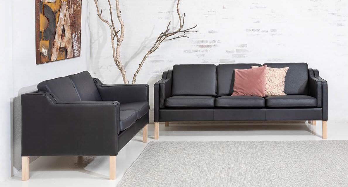 Boston sofasæt - Klassisk sofasæt i sort læder