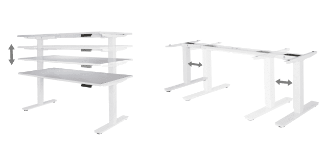 Et hæve sænkebord der både kan justeres i højde og bredde